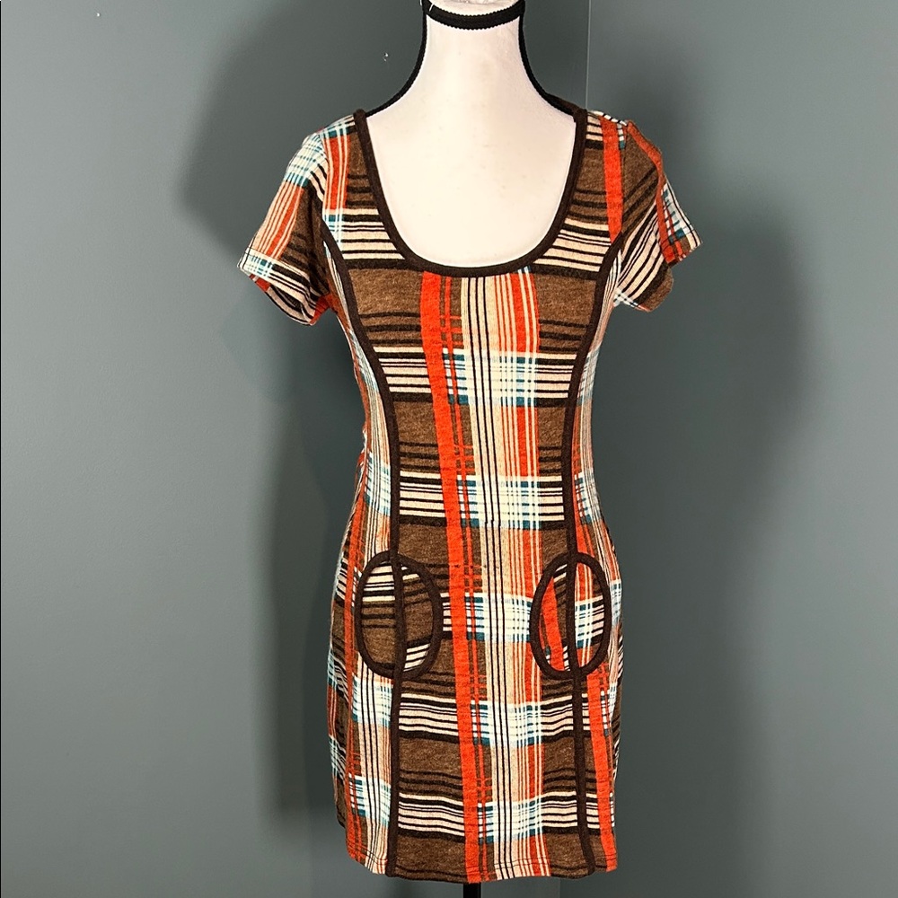 Striped Brown and Orange Mini Dress